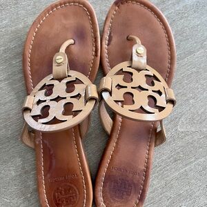 Brown Leather Sandals with Logo Design